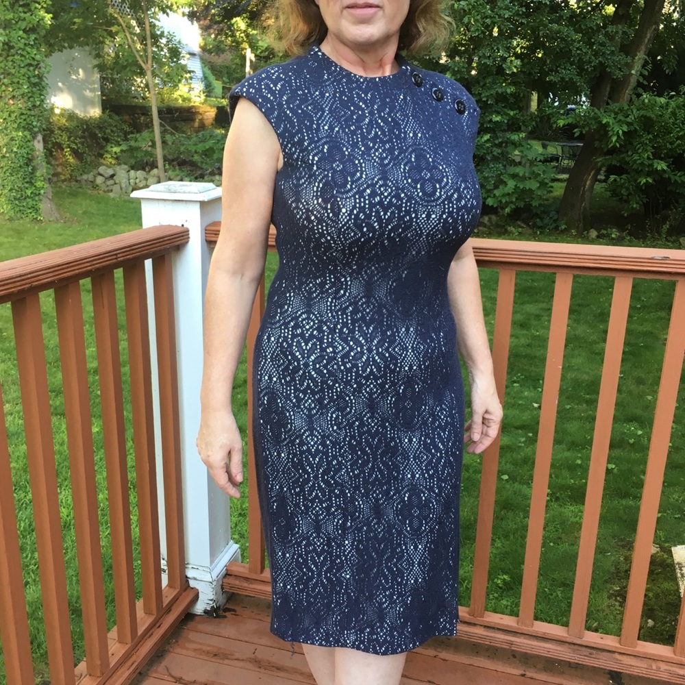 Kay Unger Navy Lace Sheath Dress